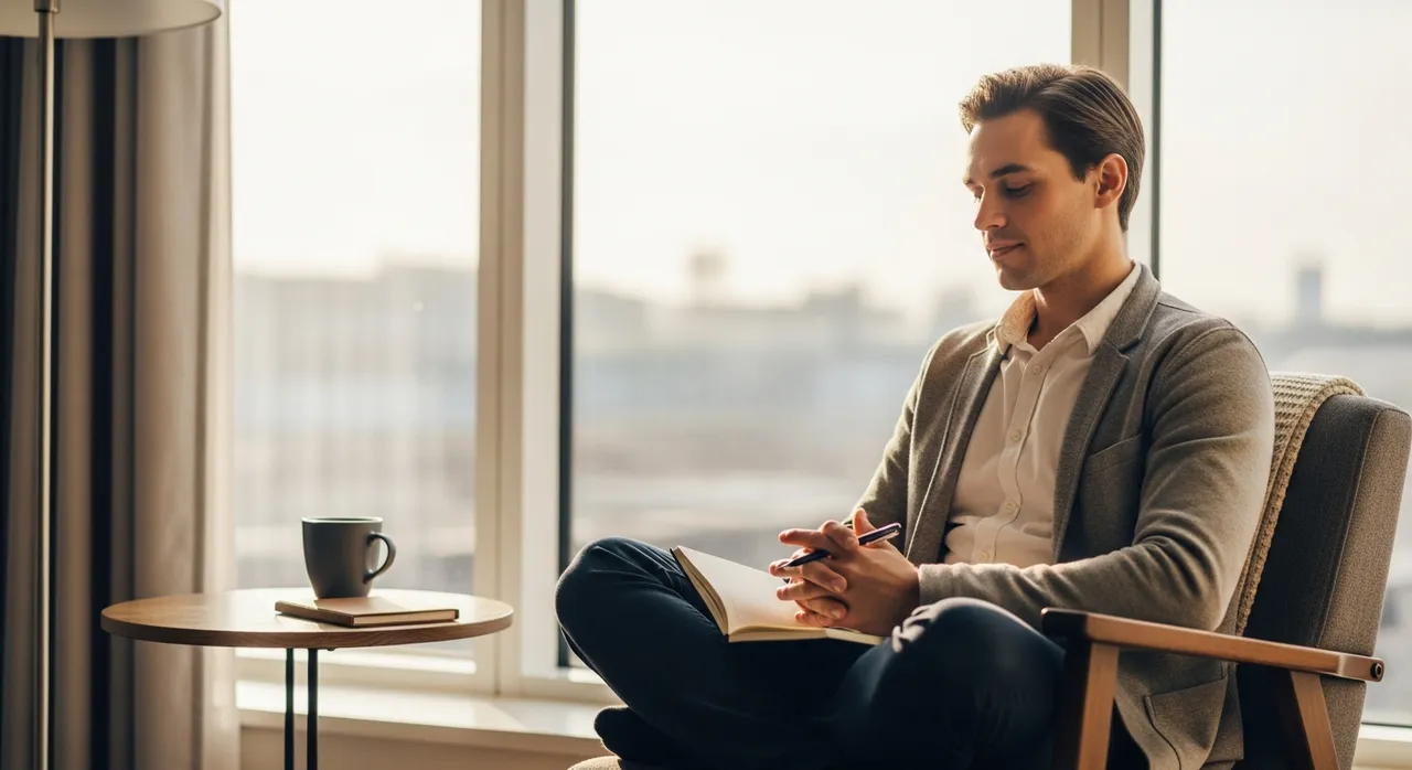 Reflective person looking forward